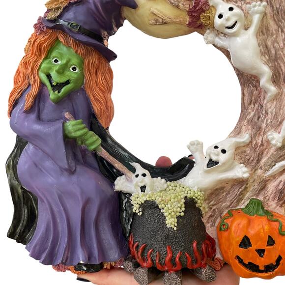 Vintage Halloween Wreath Witch Ghost Pumpkin Cauldron Door Decor Plaster Resin - Picture 3 of 10